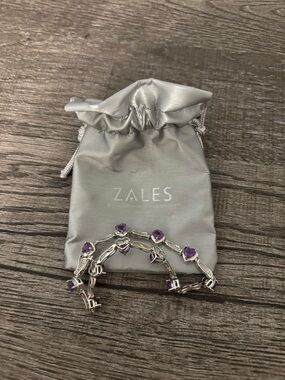 Zales Sterling Silver Bracelet with Purple Heart Gems